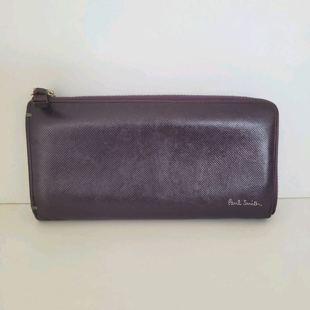 Paul‎ Smith Purple Leather Zip Around Card Bill Large Wallet Long Designer